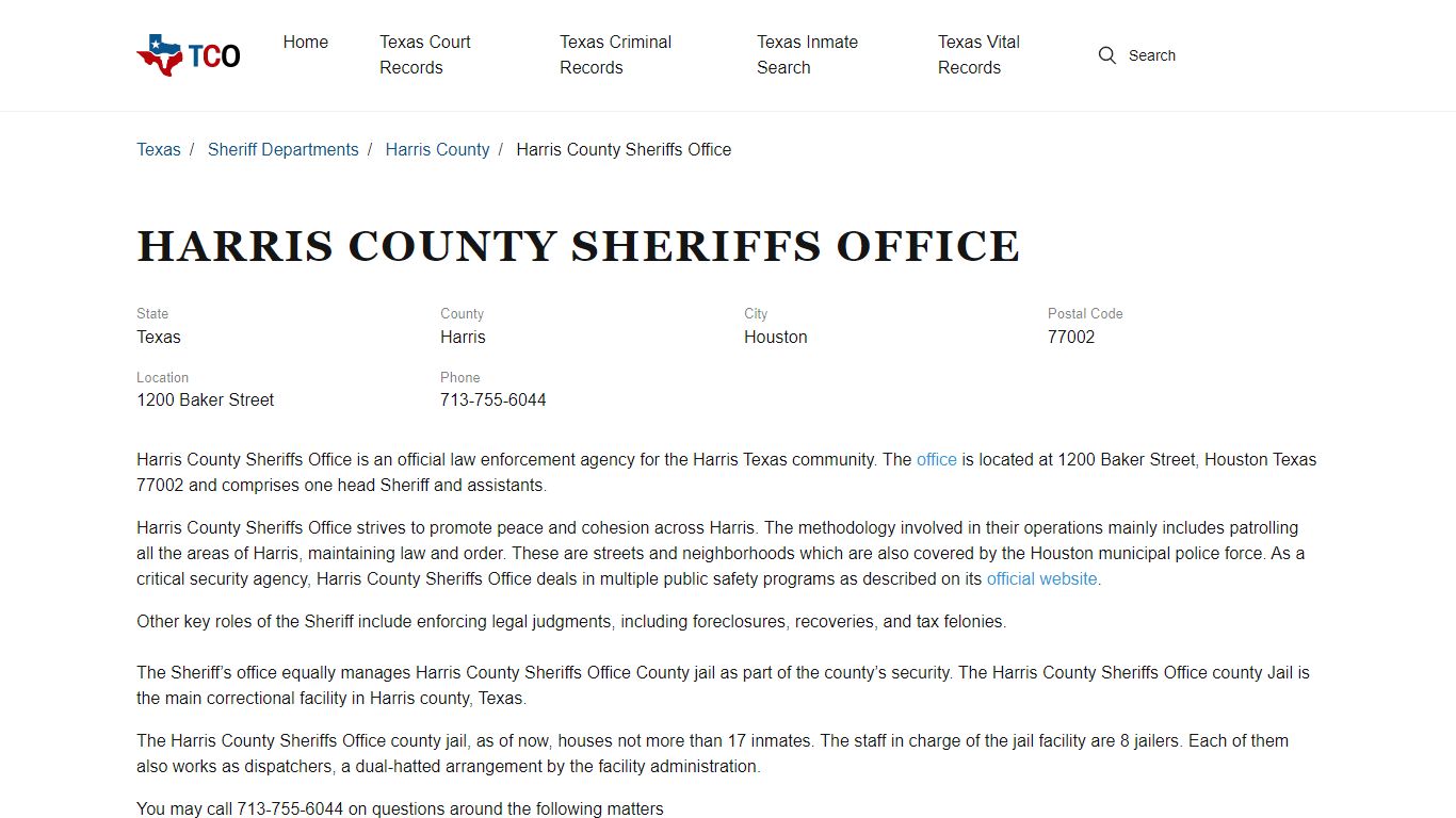 Harris County Sheriffs Office in Houston, TX - Contact Information and ...